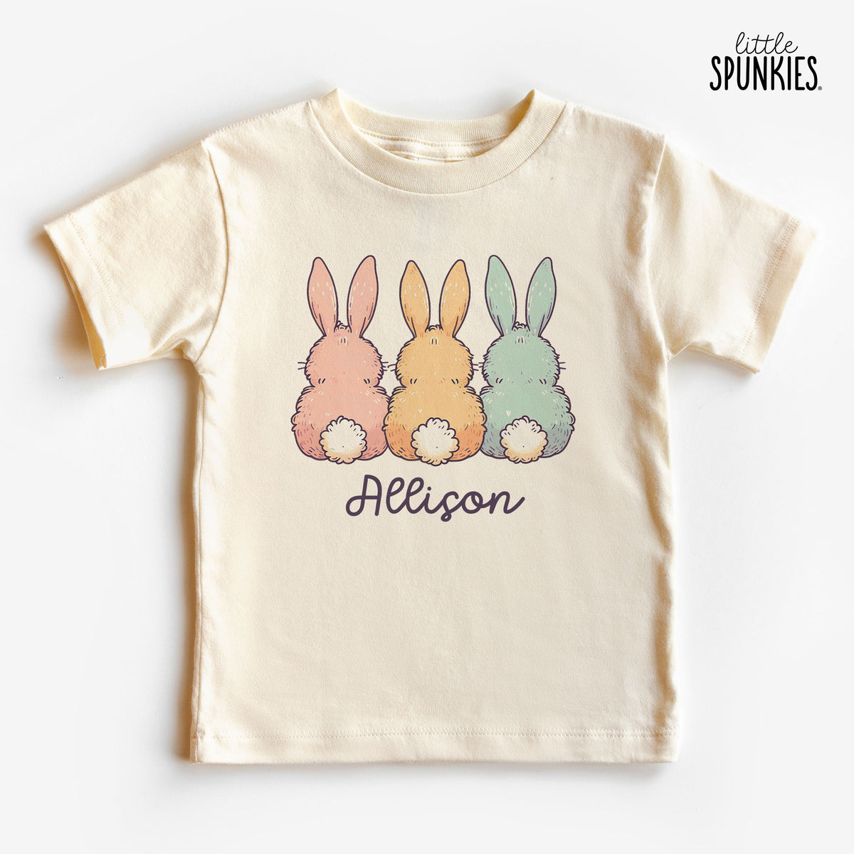 Colorful Bunny Trio with Name Natural T-Shirt