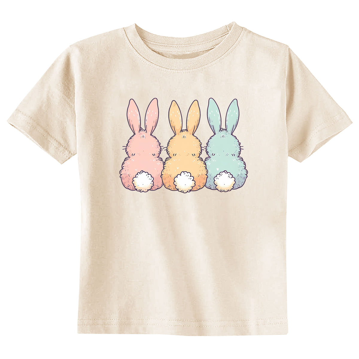 Colorful Bunny Trio with Name Natural T-Shirt