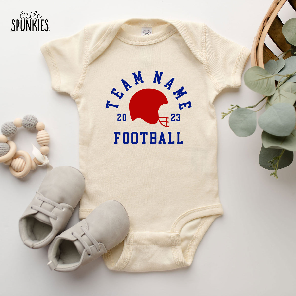 Team Name with Football Helmet Natural Onesies® Brand