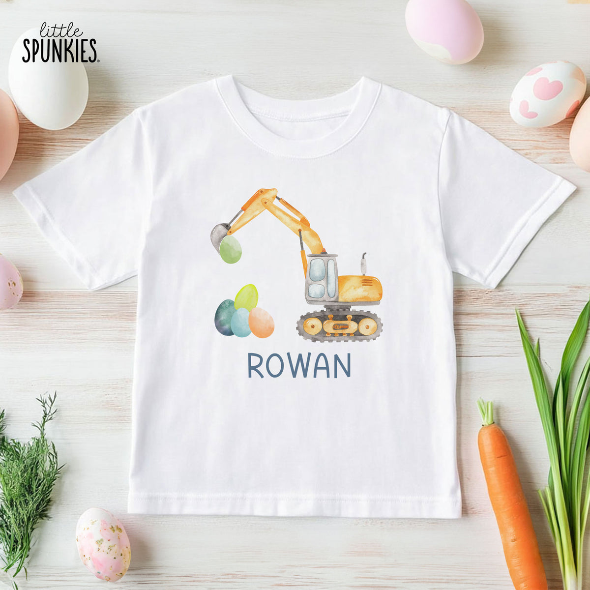 Watercolor Easter Excavator with Name T-Shirt