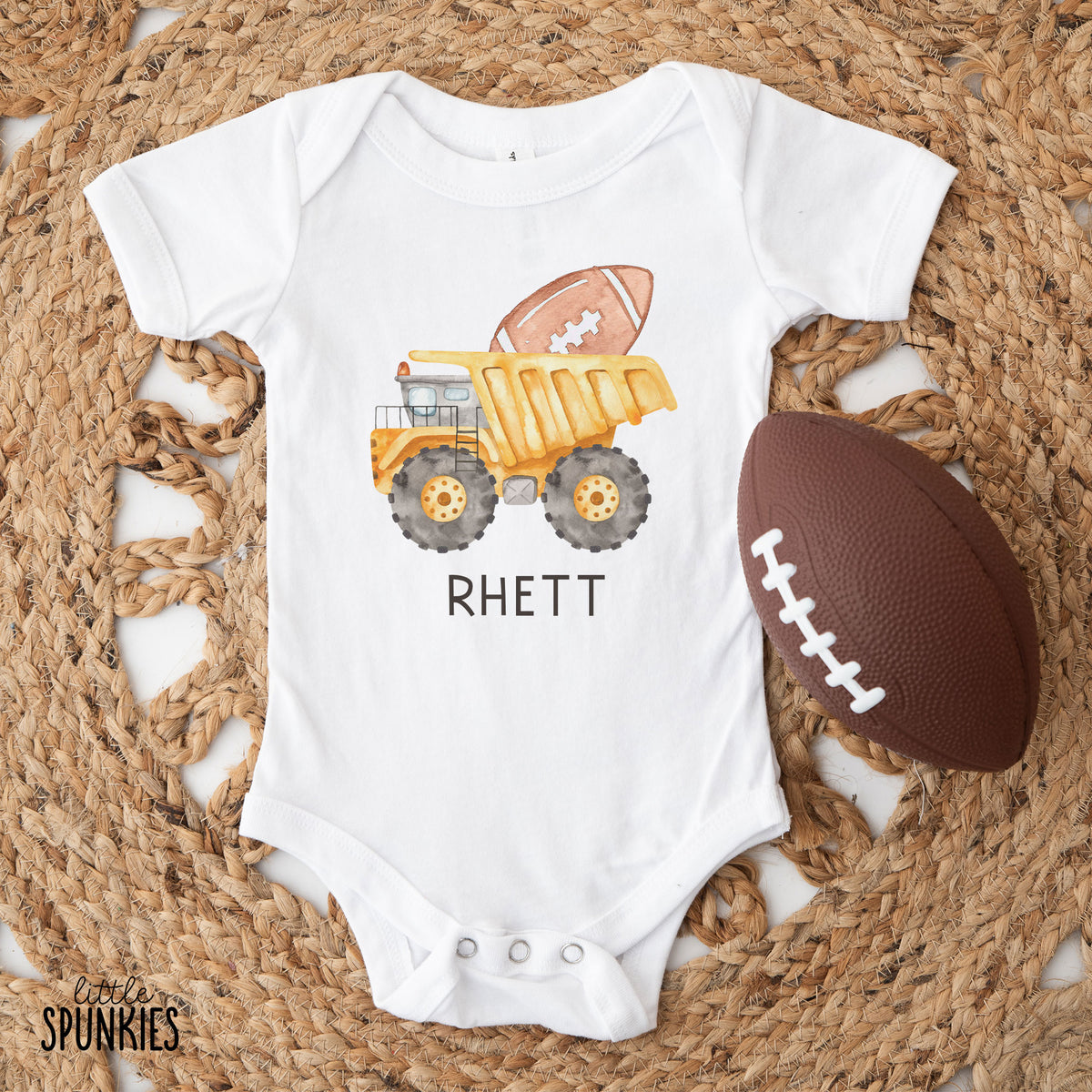 Watercolor Football Dump Truck with Name Onesies® Brand