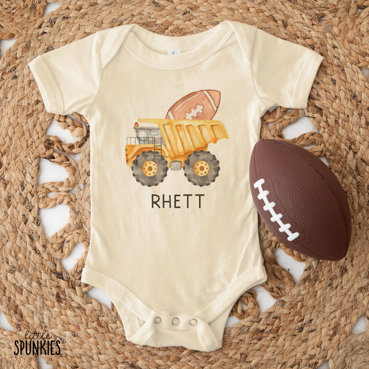 Watercolor Football Dump Truck with Name Natural Onesies® Brand