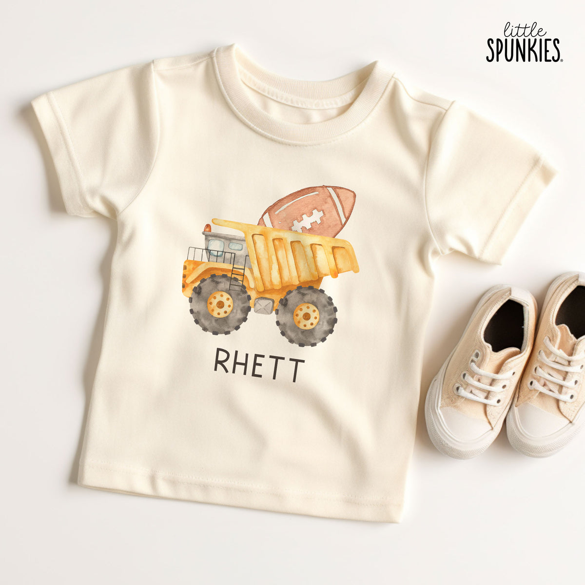 Watercolor Football Dump Truck with Name Natural T-Shirt