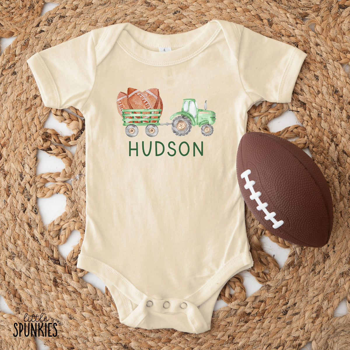 Watercolor Football Tractor with Name Natural Onesies® Brand