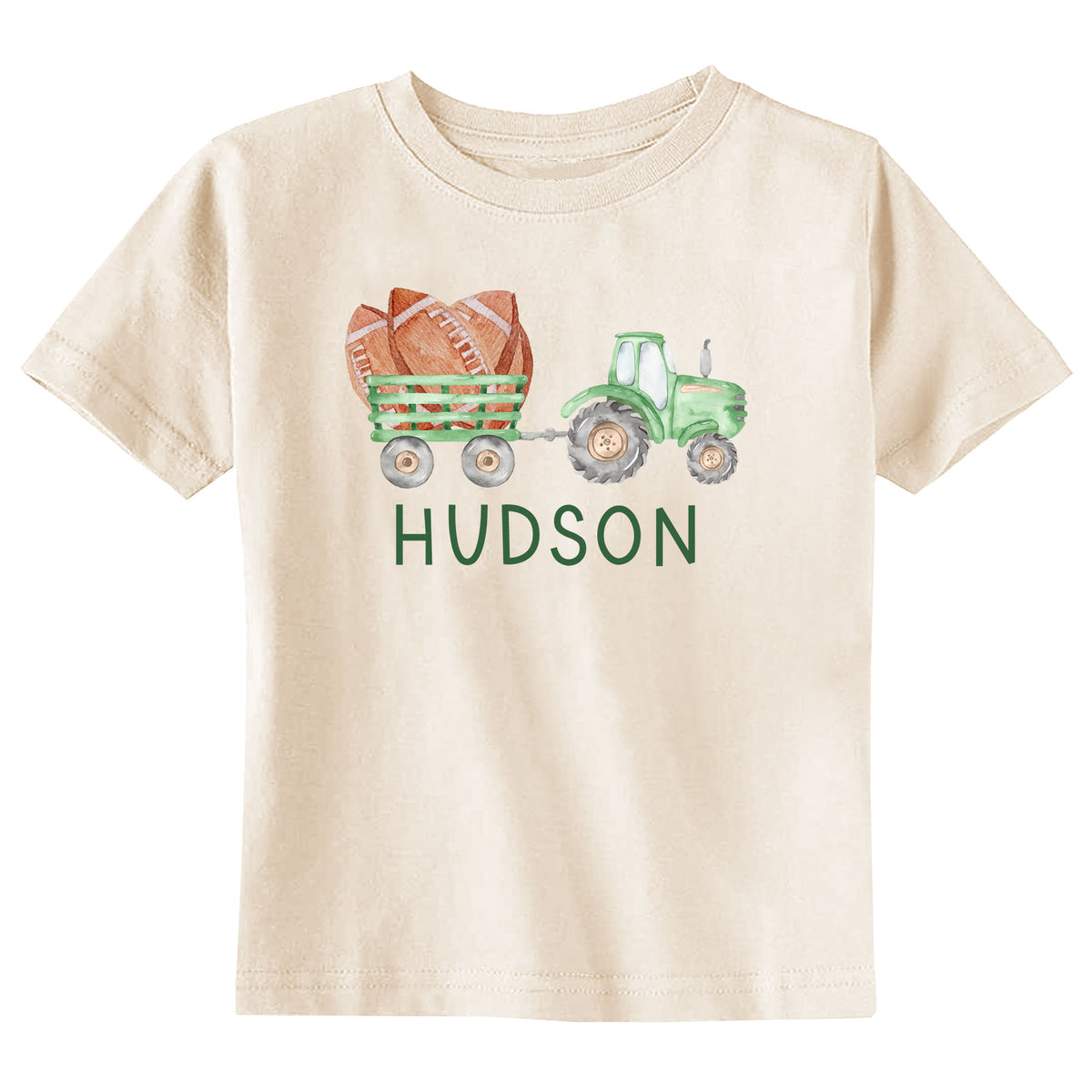 Watercolor Football Tractor with Name Natural T-Shirt