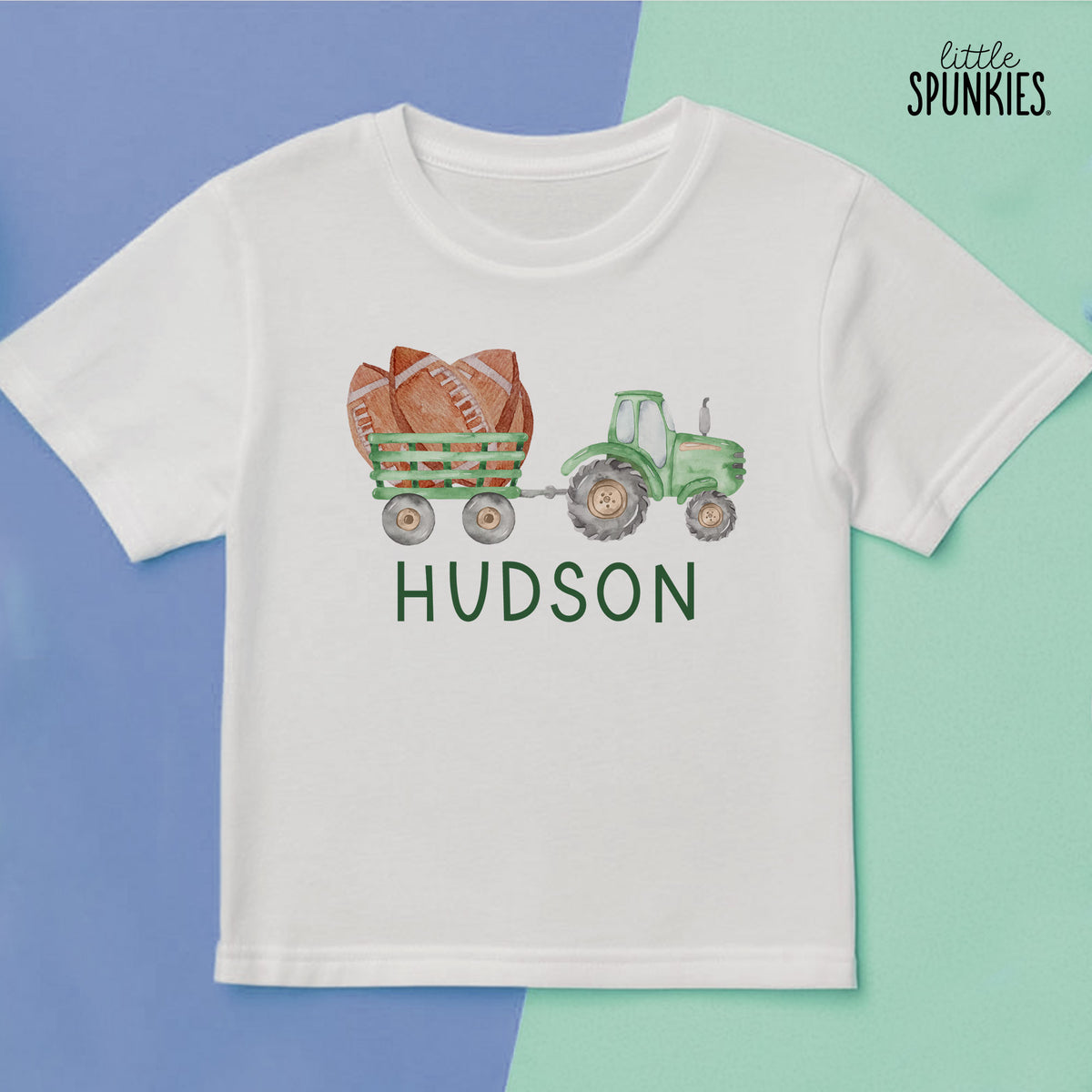 Watercolor Football Tractor with Name T-Shirt