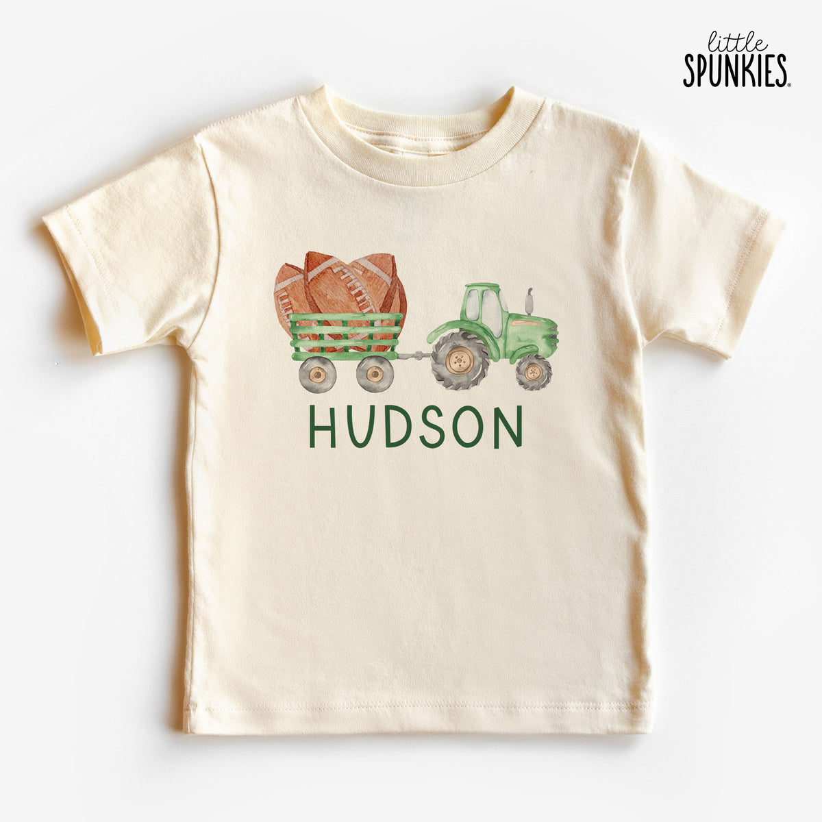 Watercolor Football Tractor with Name Natural T-Shirt