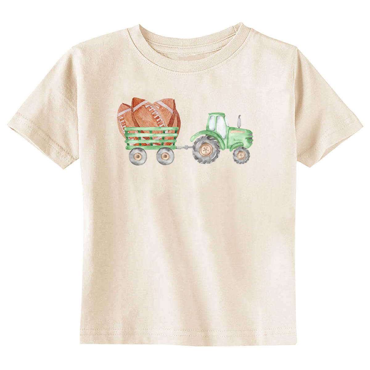 Watercolor Football Tractor with Name Natural T-Shirt
