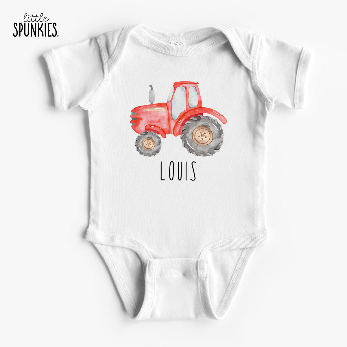 Red Farm Tractor with Name Onesies® Brand
