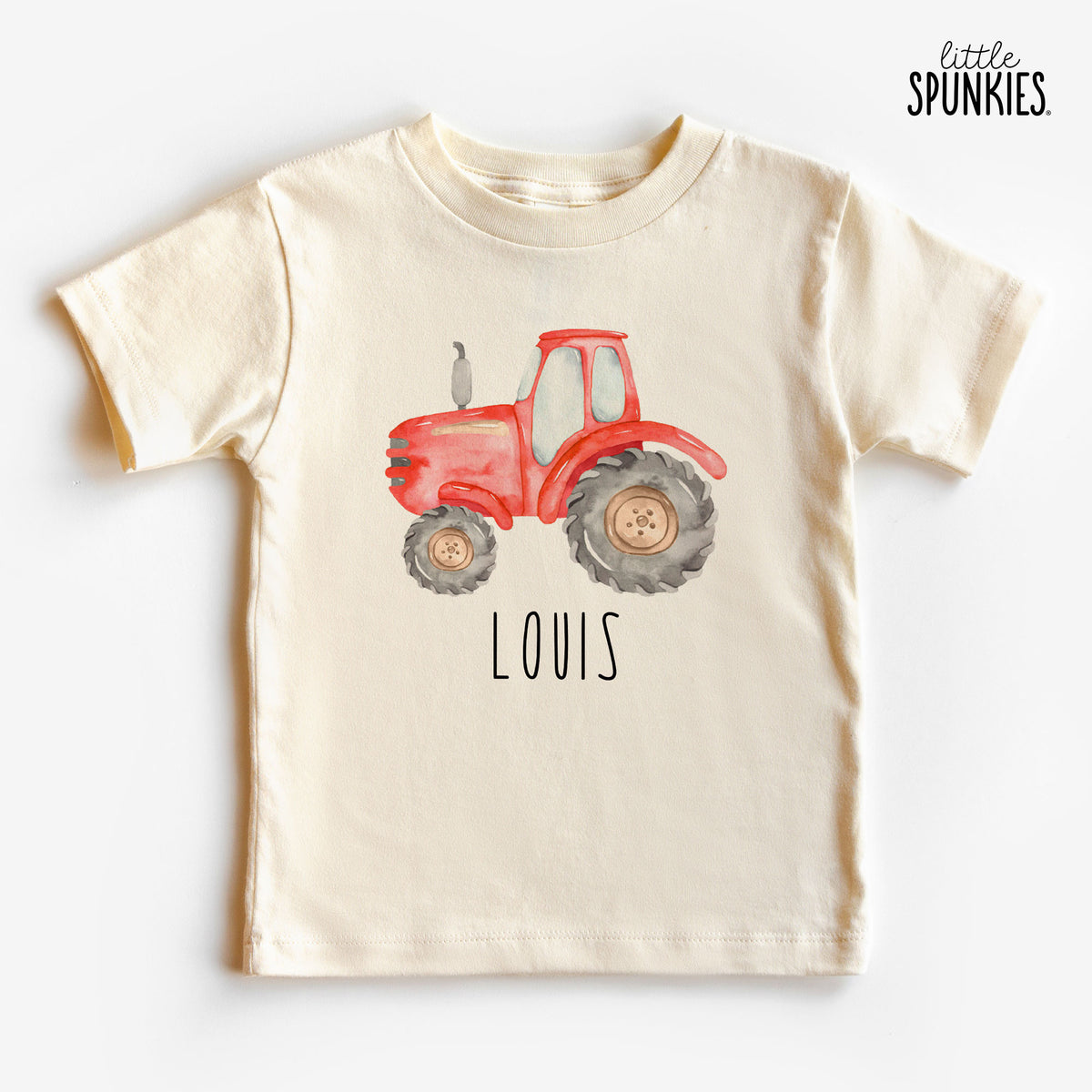 Red Farm Tractor with Name Natural T-Shirt