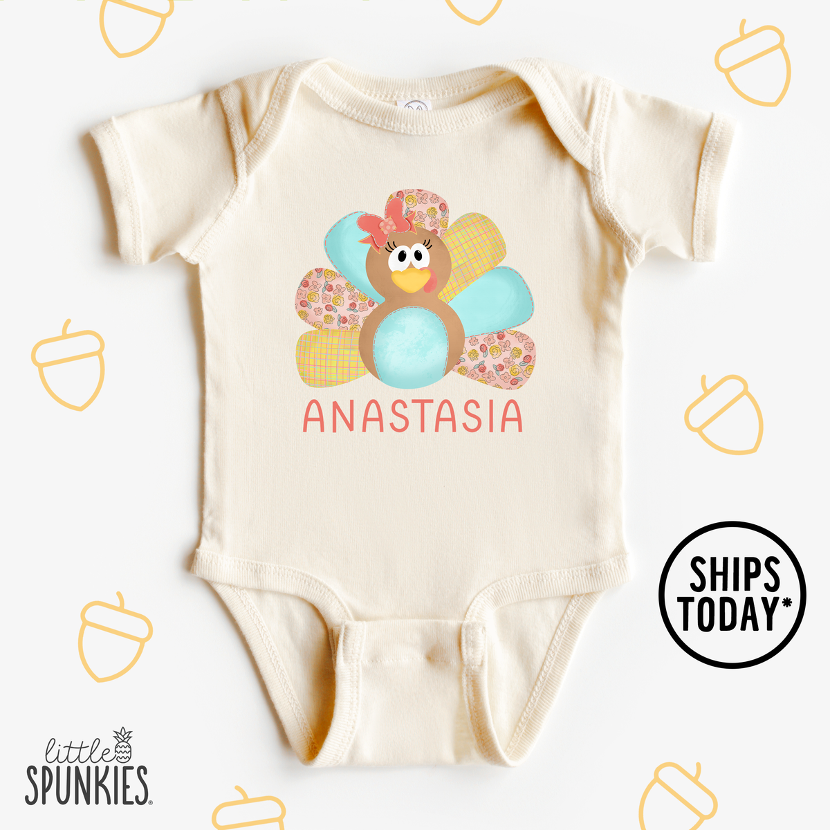 Aqua Turkey with Name Natural Onesies® Brand