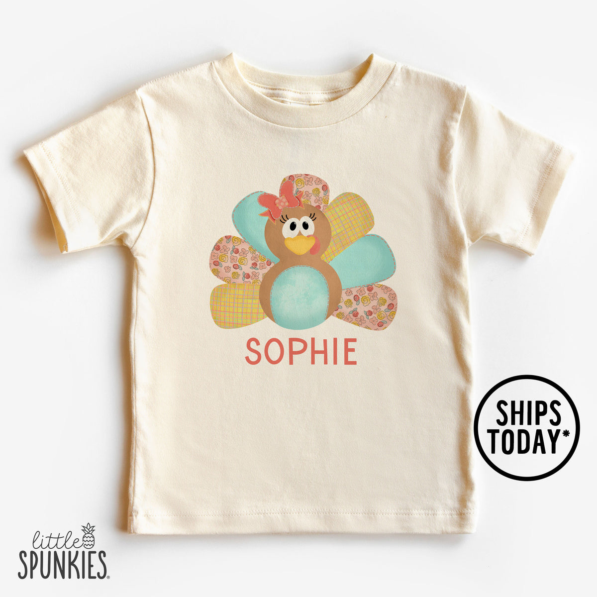 Aqua Turkey with Name Natural T-Shirt