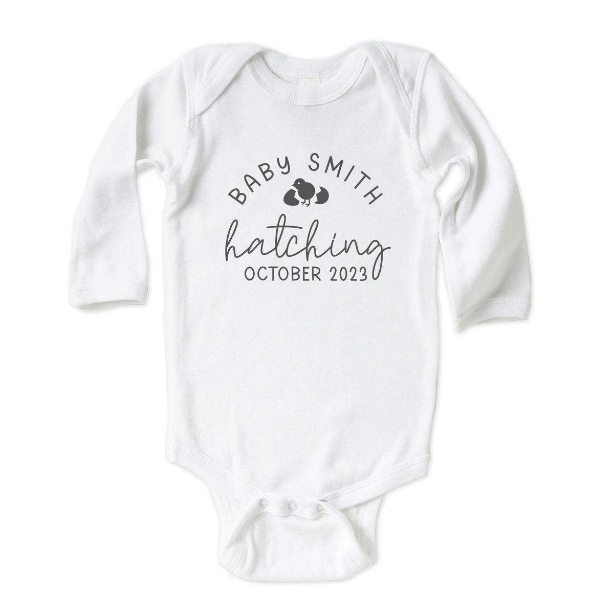 Baby Last Name Hatching with Date Onesies® Brand