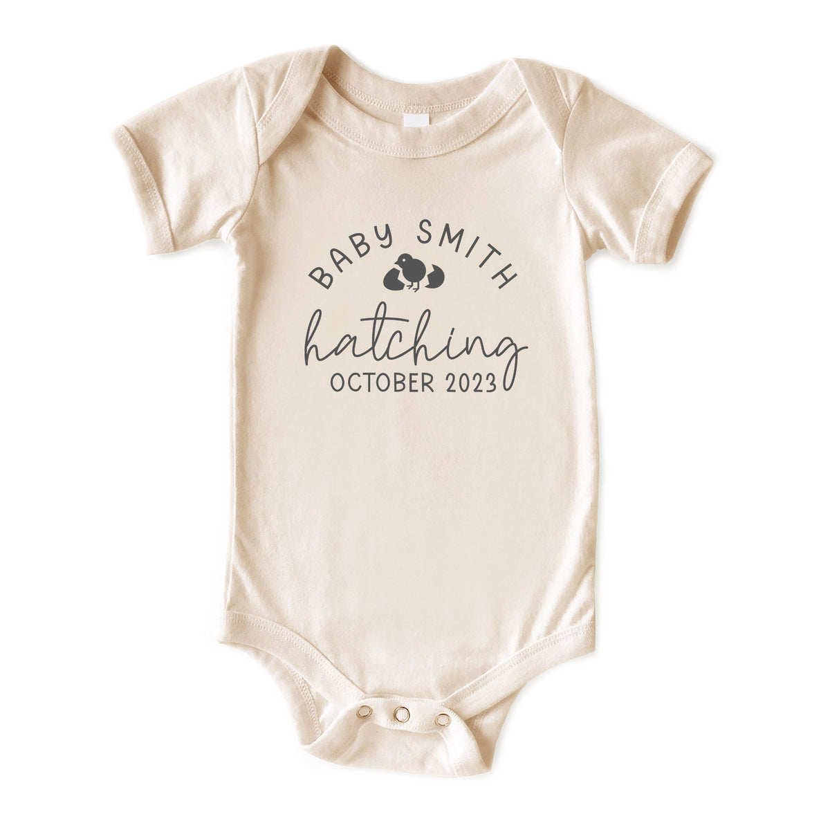 Baby Last Name Hatching with Date Natural Onesies® Brand