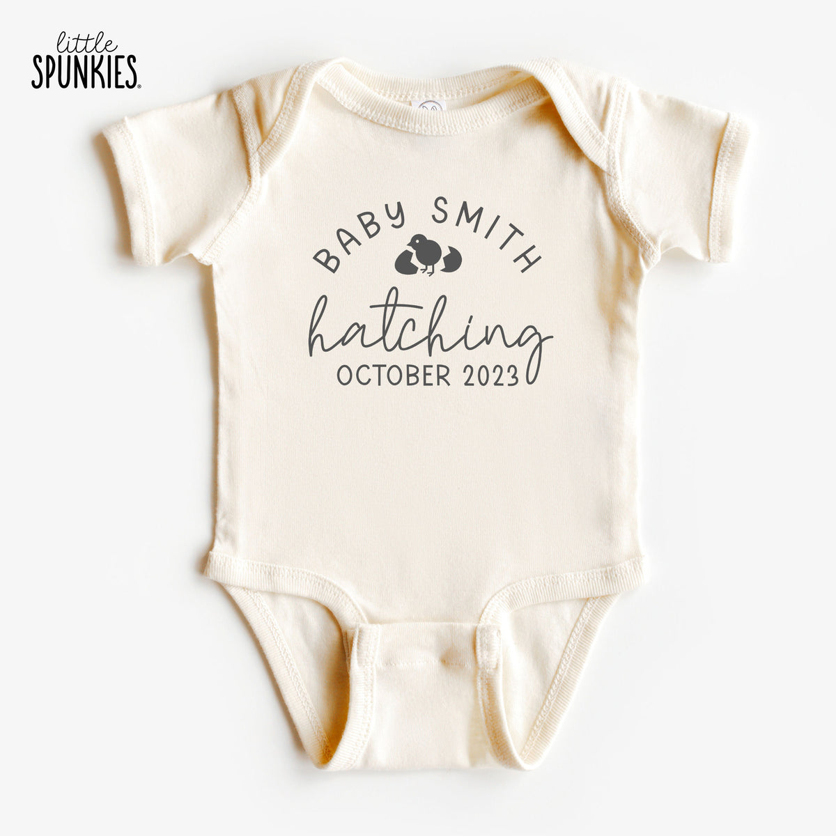 Baby Last Name Hatching with Date Natural Onesies® Brand