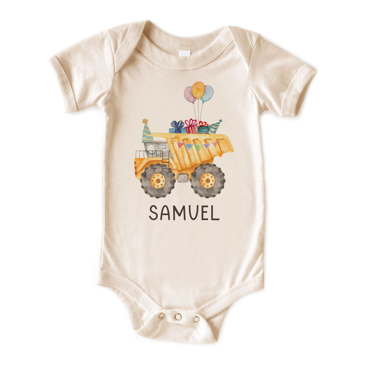 Birthday Dump Truck with Name Natural Onesies® Brand