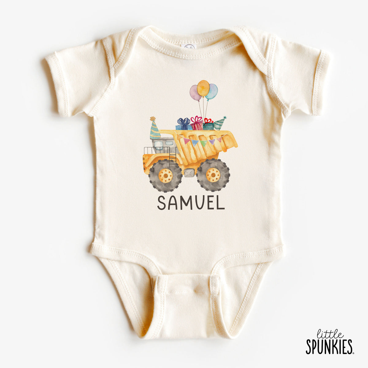 Birthday Dump Truck with Name Natural Onesies® Brand