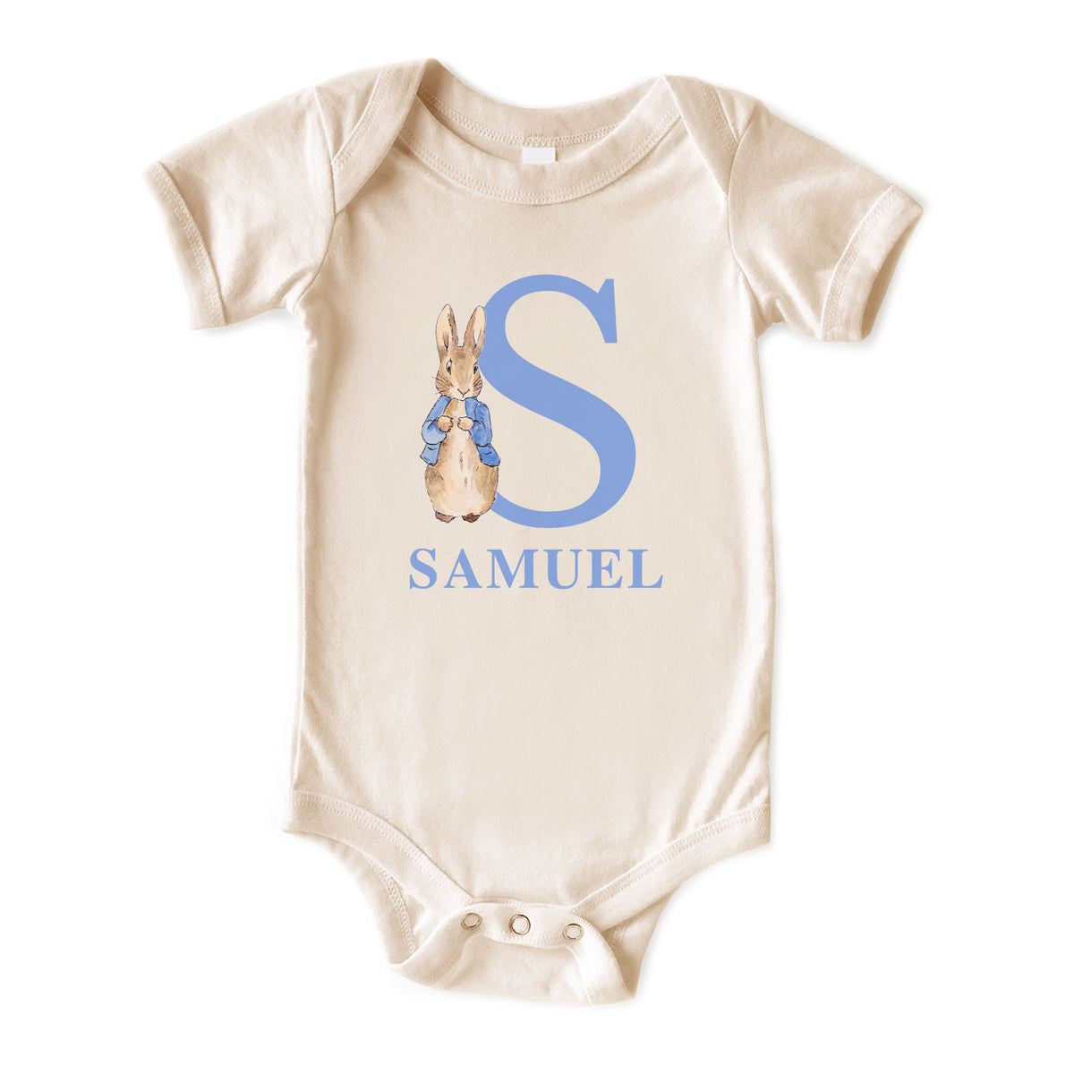 Blue Rabbit Initial with Name Natural Onesies® Brand