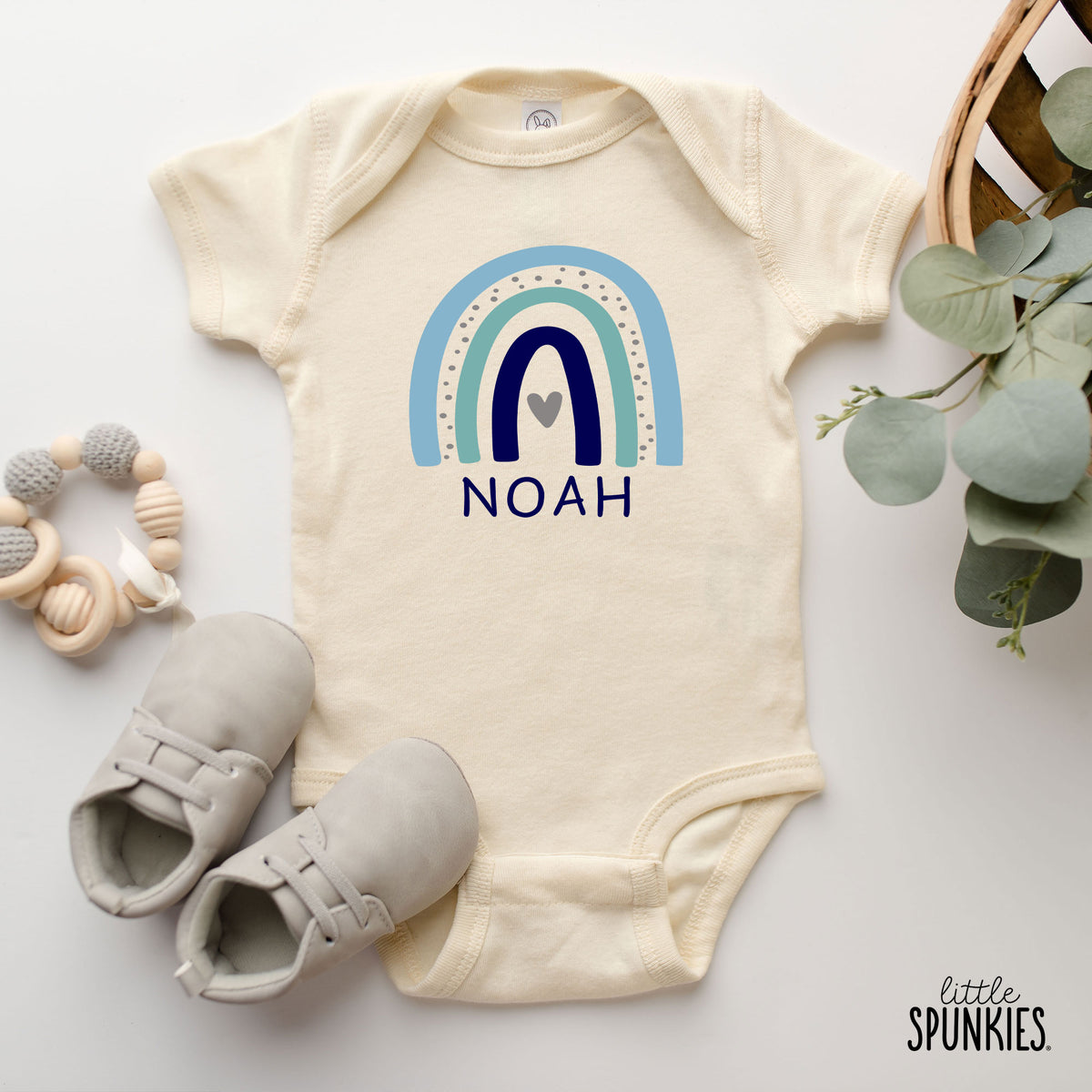 Boy Rainbow with Name Natural Onesies® Brand