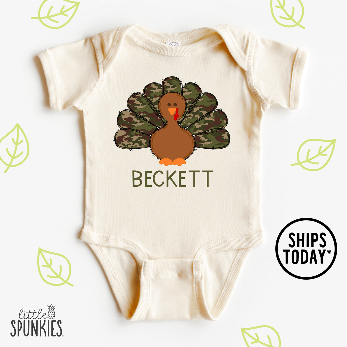 Camo Turkey with Name Natural Onesies® Brand