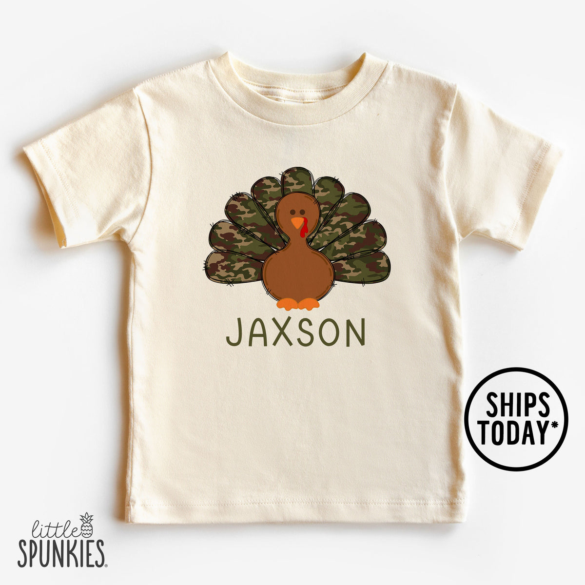 Camo Turkey with Name Natural T-Shirt