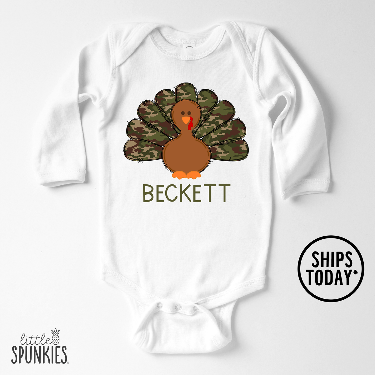 Camo Turkey with Name Onesies® Brand