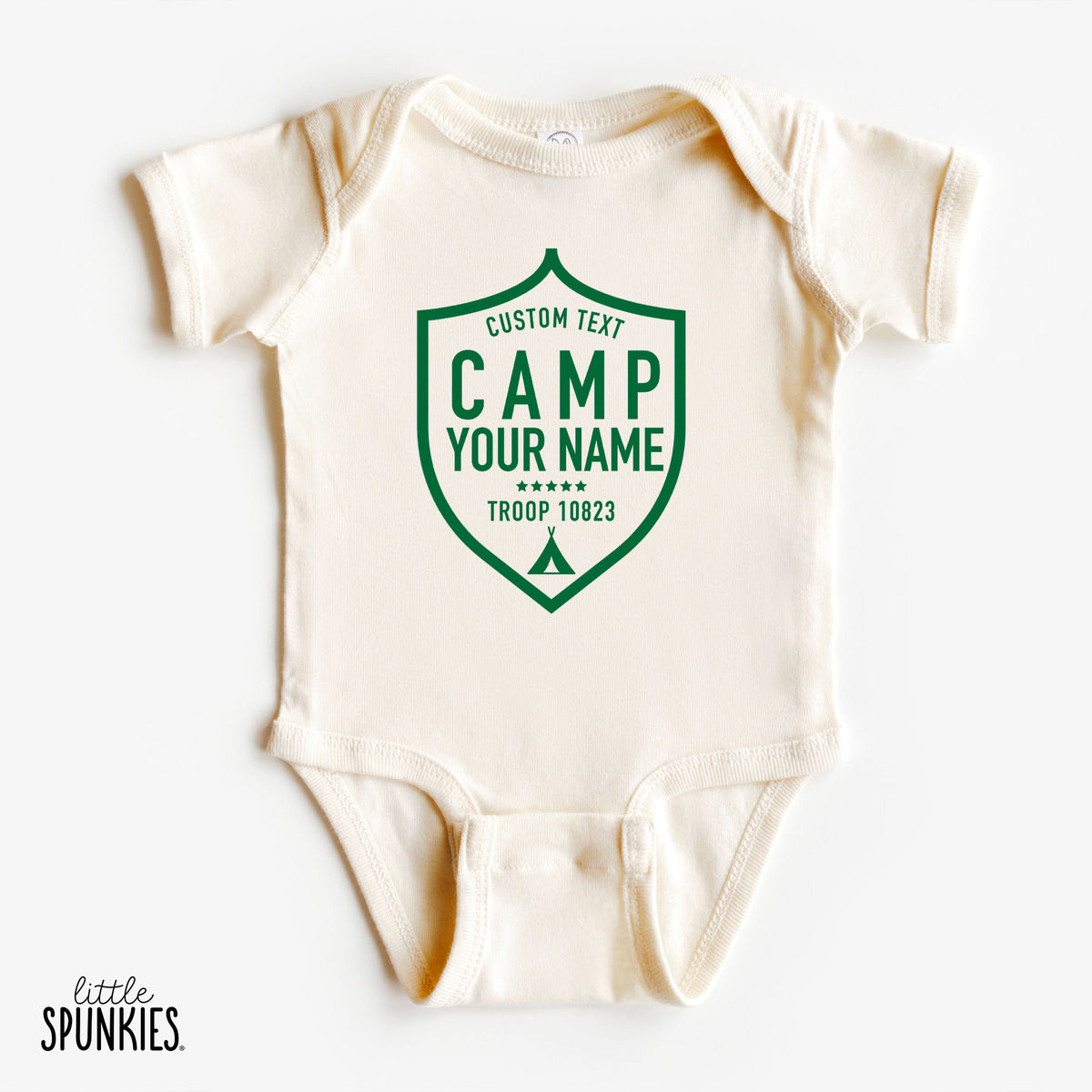 Custom Camp Troop Badge Natural Onesies® Brand