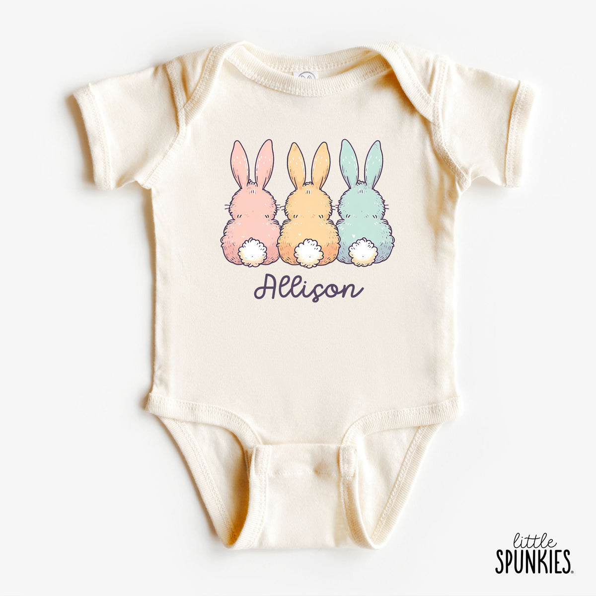 Colorful Bunny Trio with Name Natural Onesies® Brand
