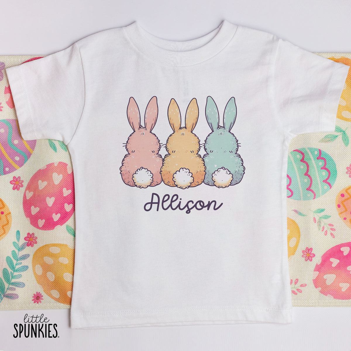 Colorful Bunny Trio with Name T-Shirt