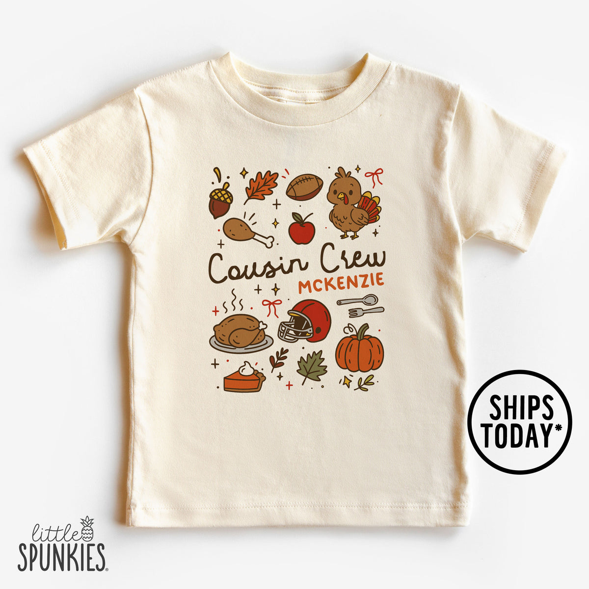Thanksgiving Coquette Doodles Cousin Crew Natural T-Shirt