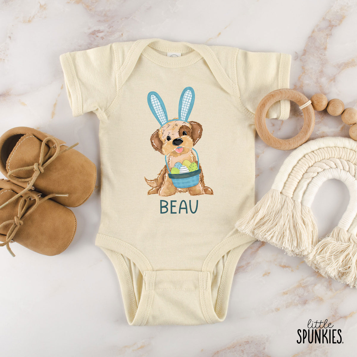 Easter Boy Puppy with Name Natural Onesies® Brand