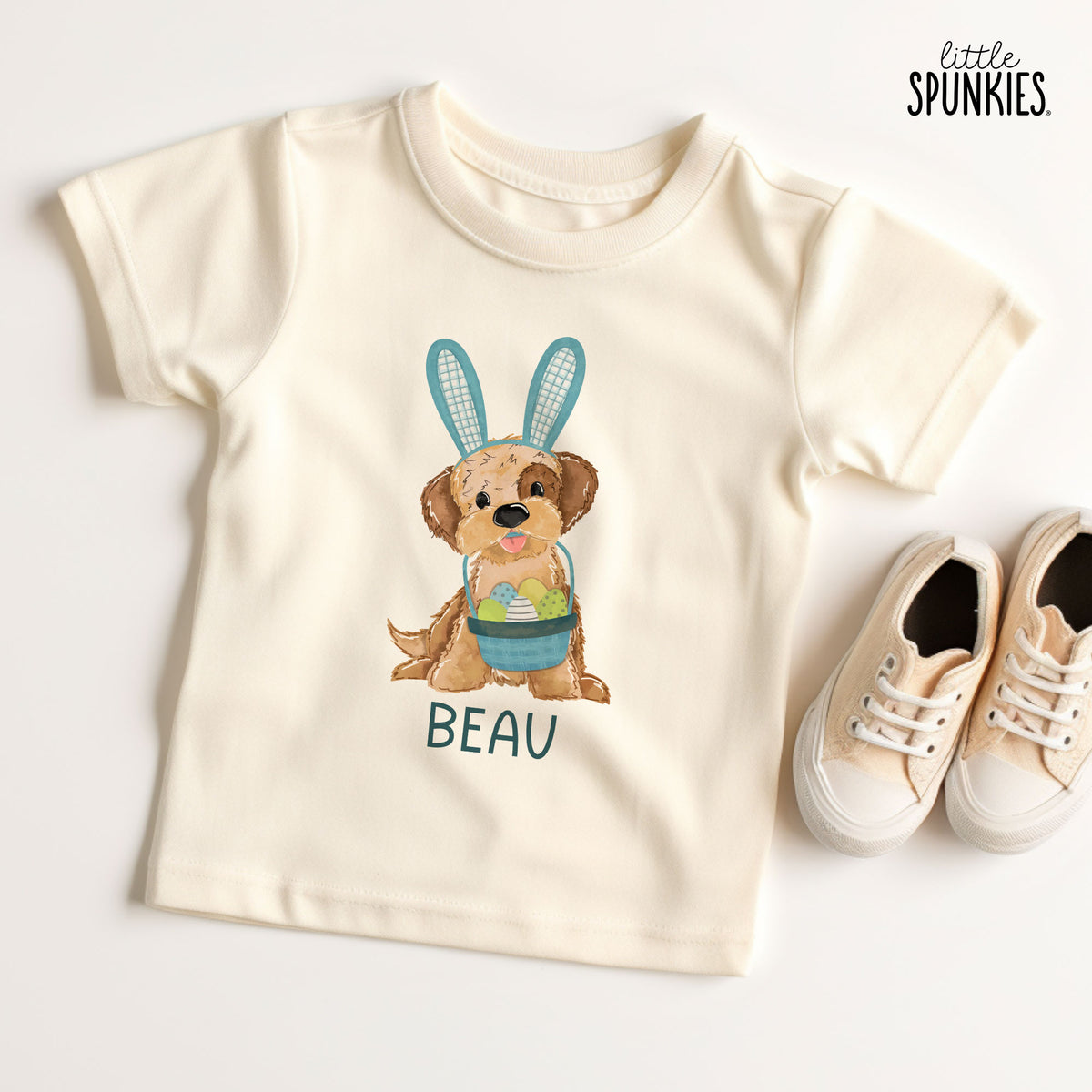 Easter Boy Puppy with Name Natural T-Shirt