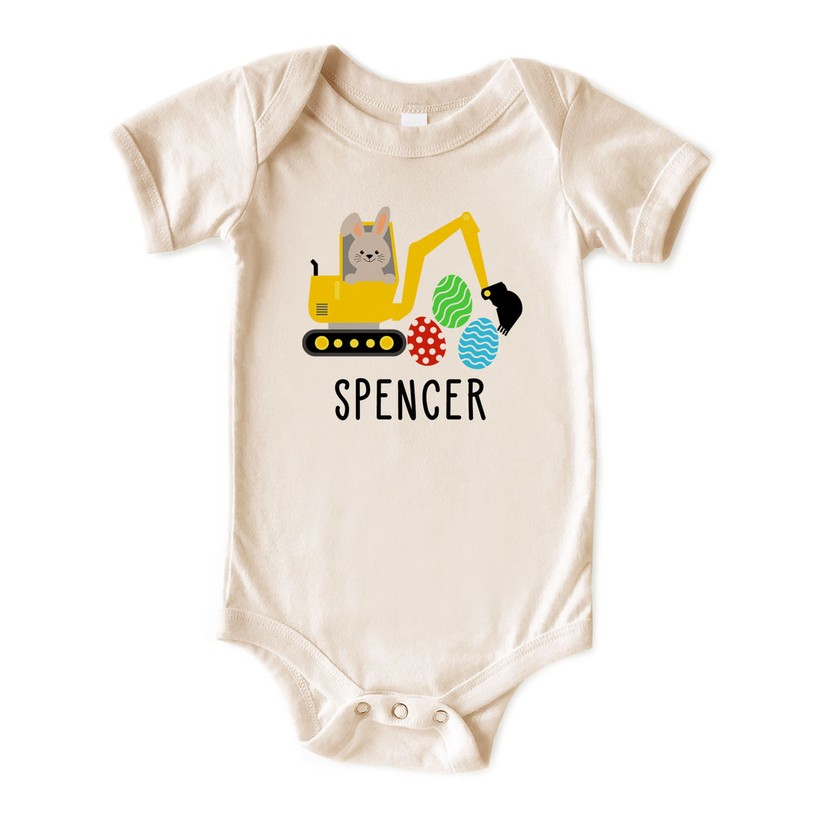 Easter Bunny Excavator with Name Natural Onesies® Brand