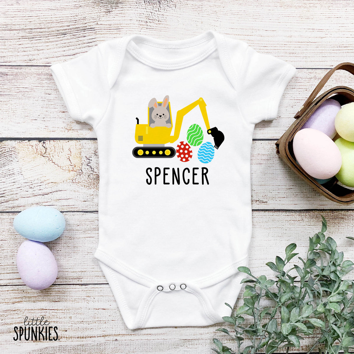 Easter Bunny Excavator with Name Onesies® Brand