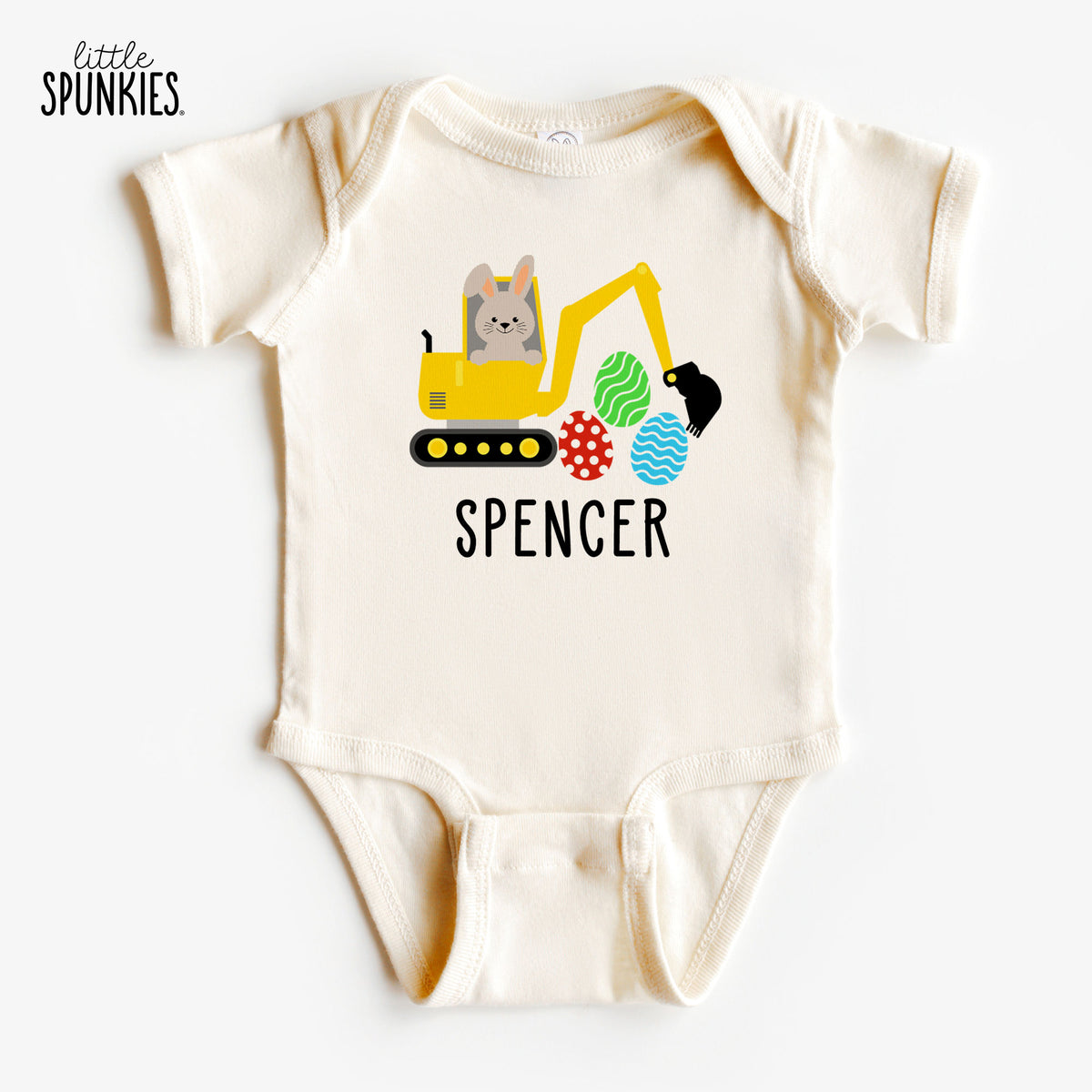 Easter Bunny Excavator with Name Natural Onesies® Brand