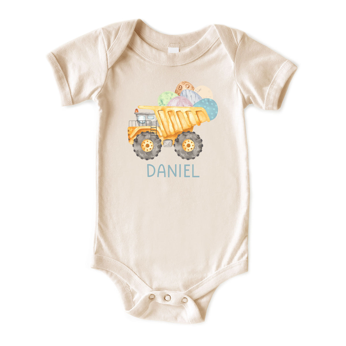 Easter Eggs Dump Truck with Name Natural Onesies® Brand