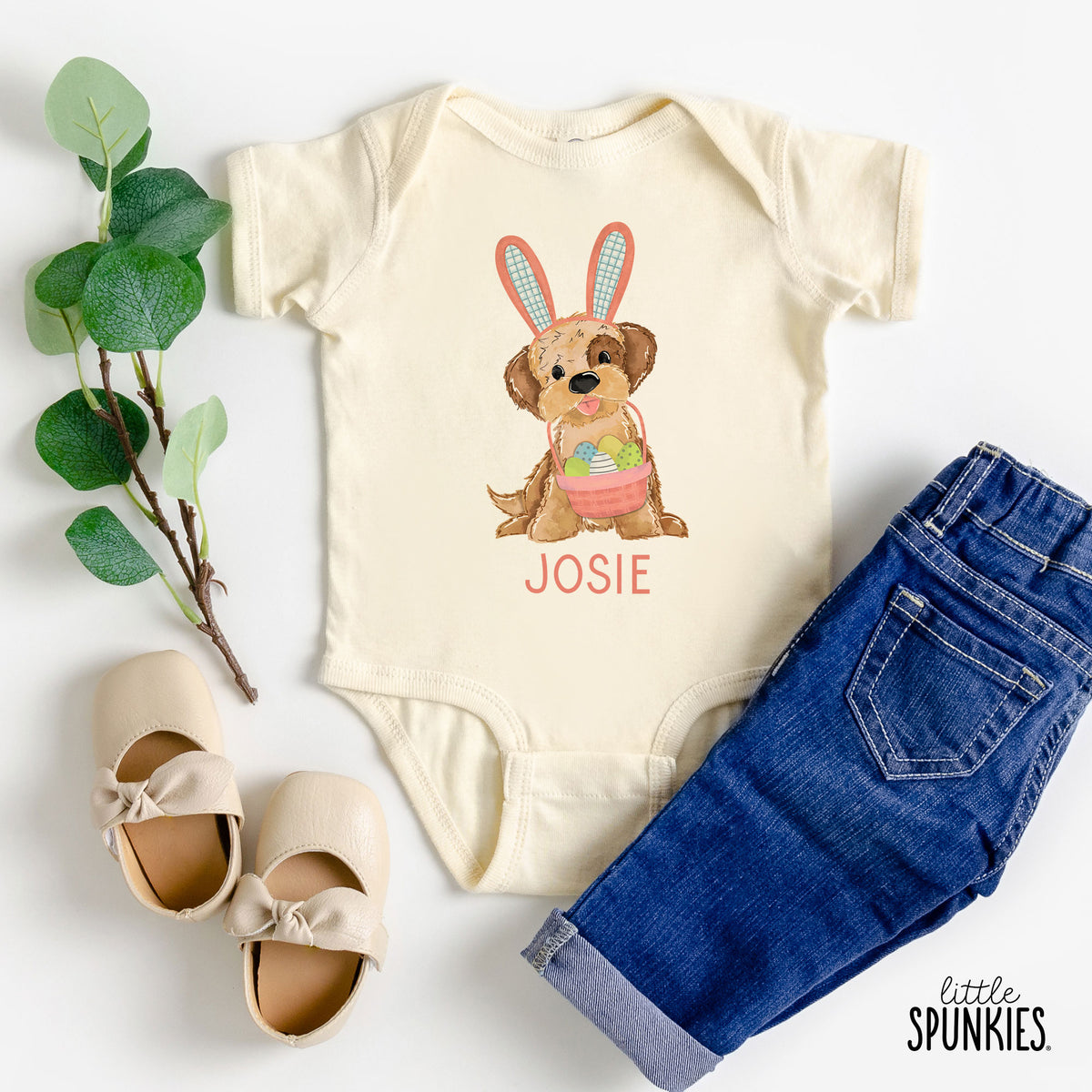 Easter Girl Puppy with Name Natural Onesies® Brand