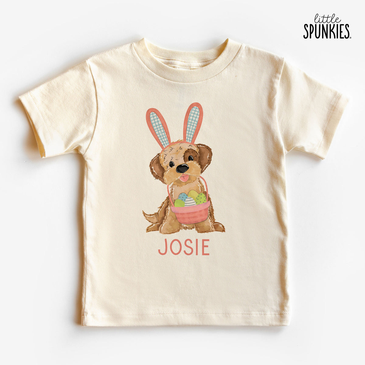 Easter Girl Puppy with Name Natural T-Shirt