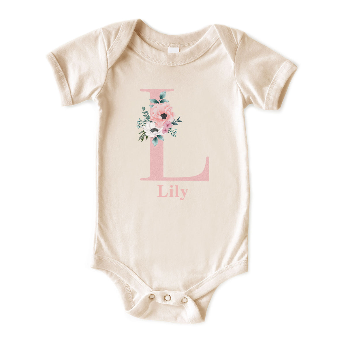 Floral Initial Name Natural Onesies® Brand