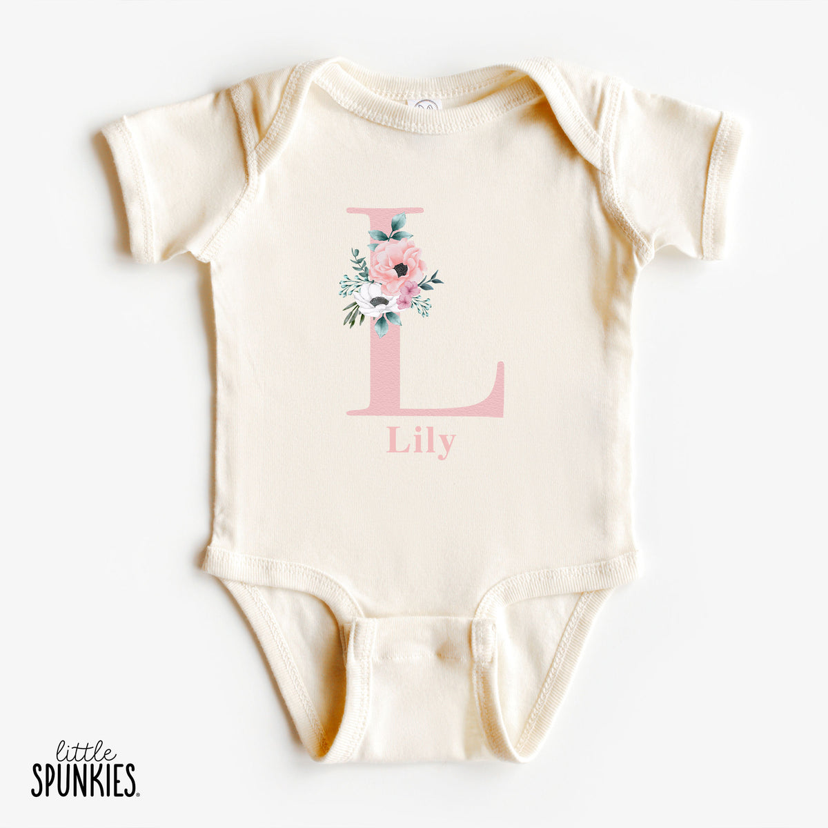 Floral Initial Name Natural Onesies® Brand