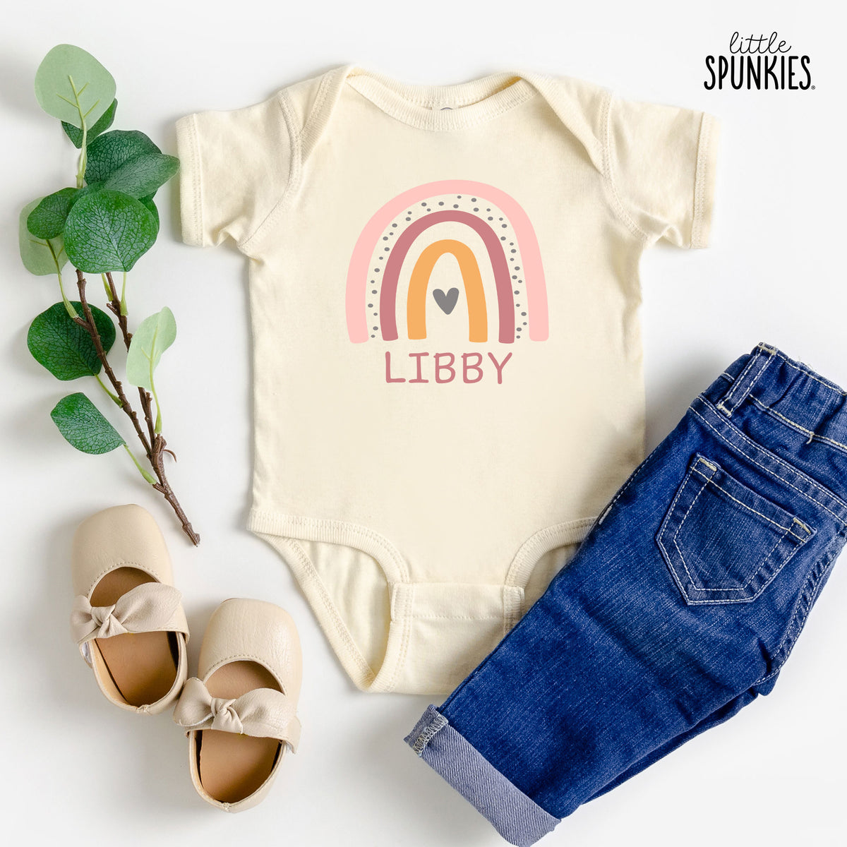 Girl Rainbow with Name Natural Onesies® Brand