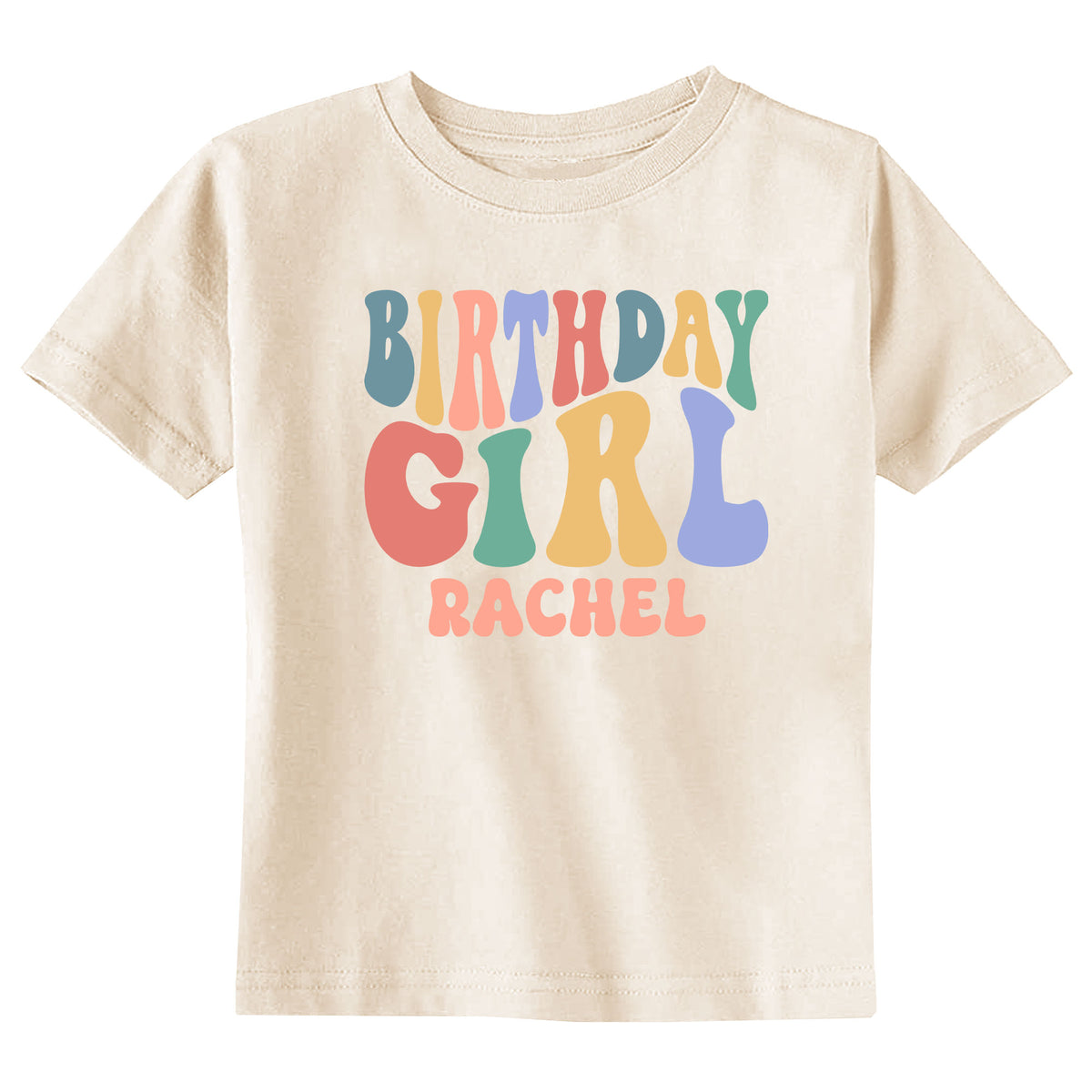 Groovy Birthday Girl with Name Natural T-Shirt