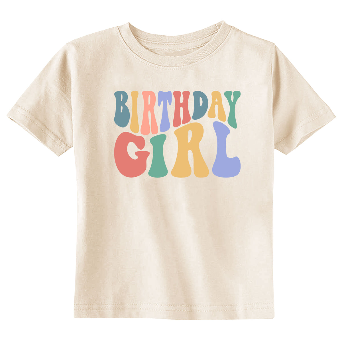 Groovy Birthday Girl with Name Natural T-Shirt