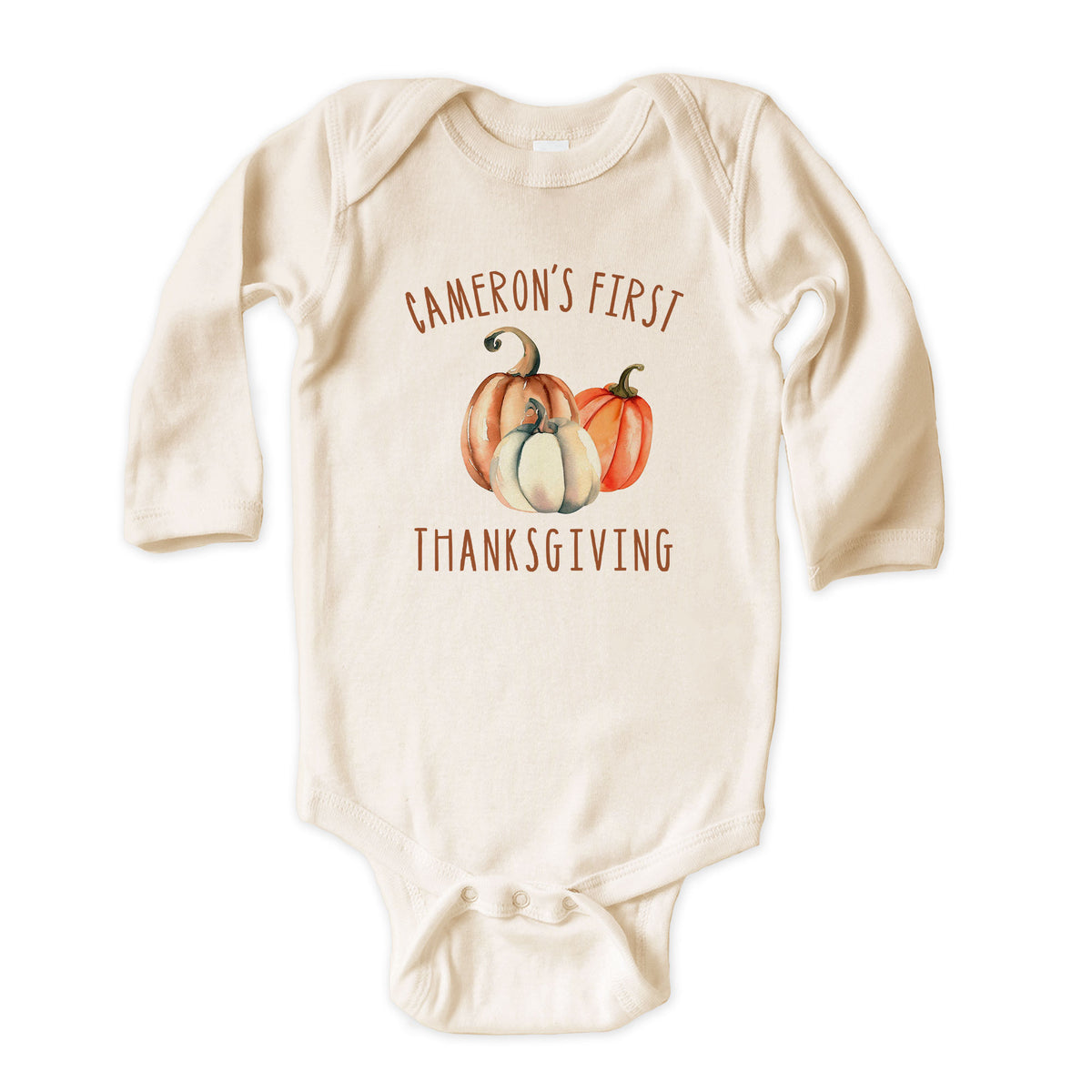 Personalized First Thanksgiving with Pumpkins Natural Onesies® Brand