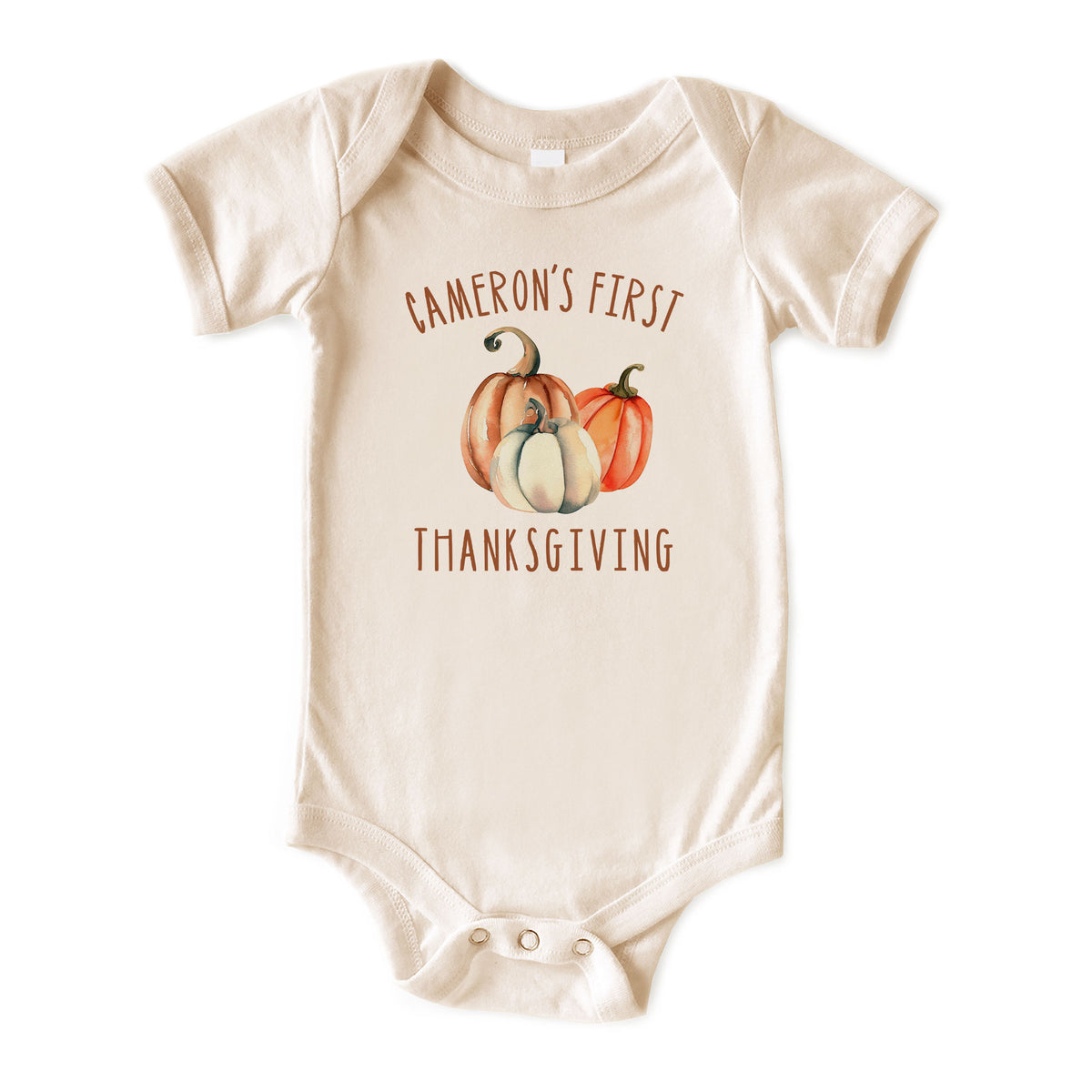 Personalized First Thanksgiving with Pumpkins Natural Onesies® Brand