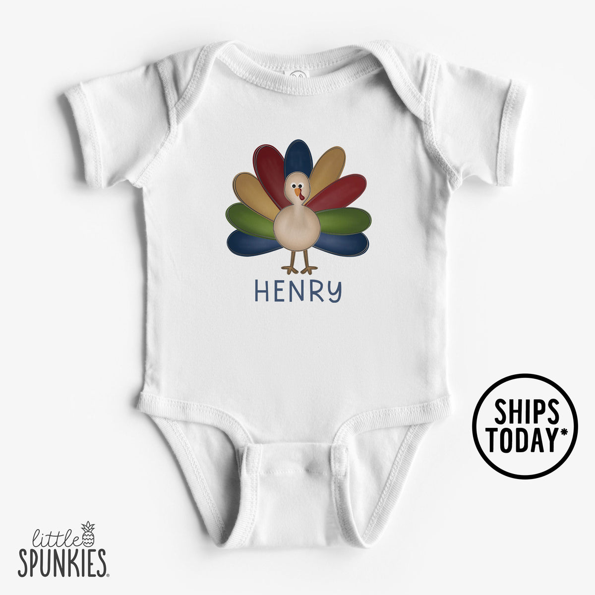 Navy Doodle Turkey with Name Onesies® Brand