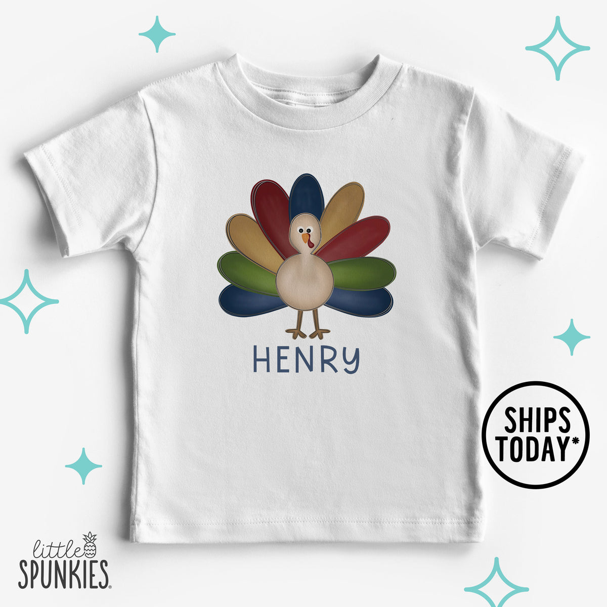 Navy Doodle Turkey with Name T-Shirt
