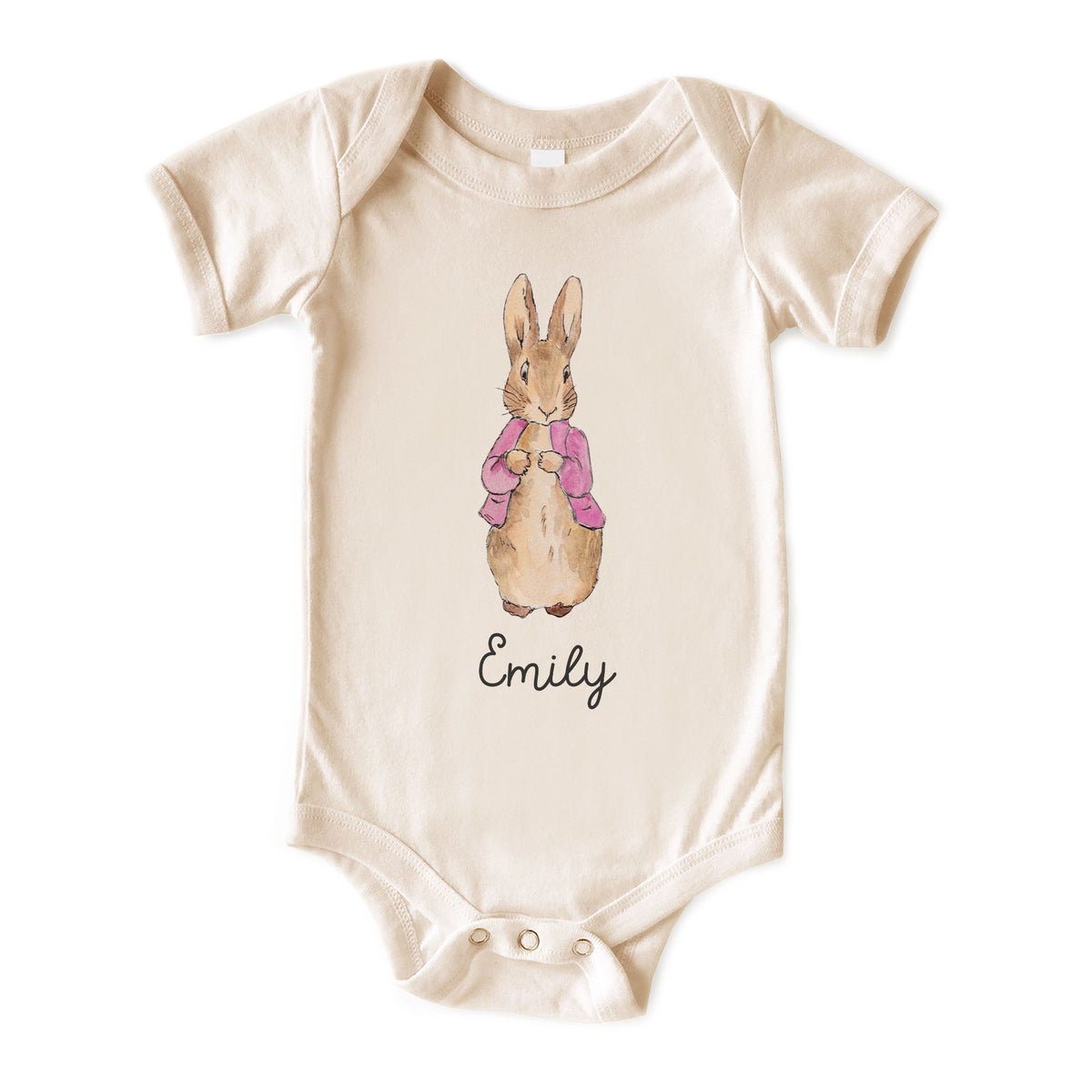 Pink Rabbit with Name Natural Onesies® Brand