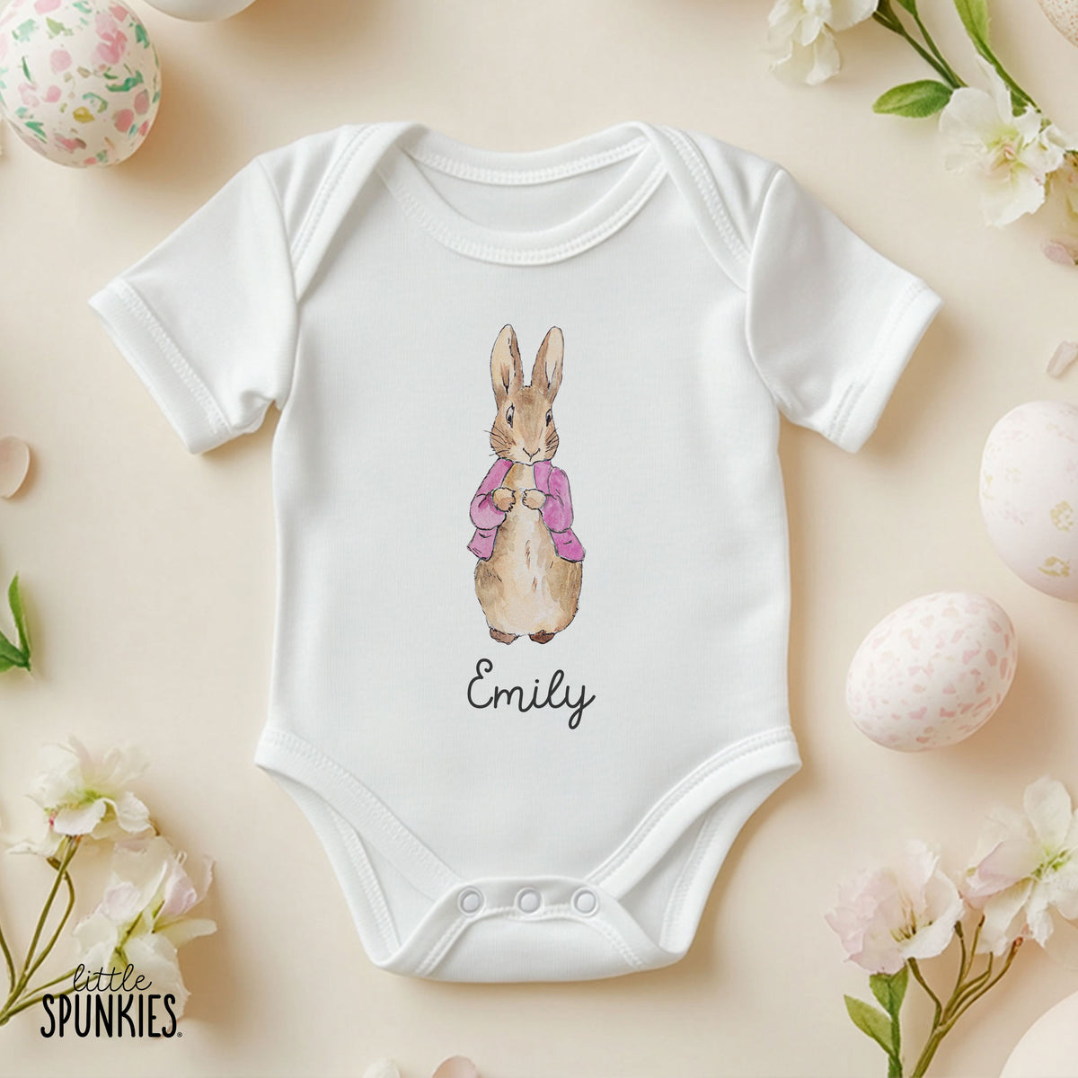 Pink Rabbit with Name Onesies® Brand