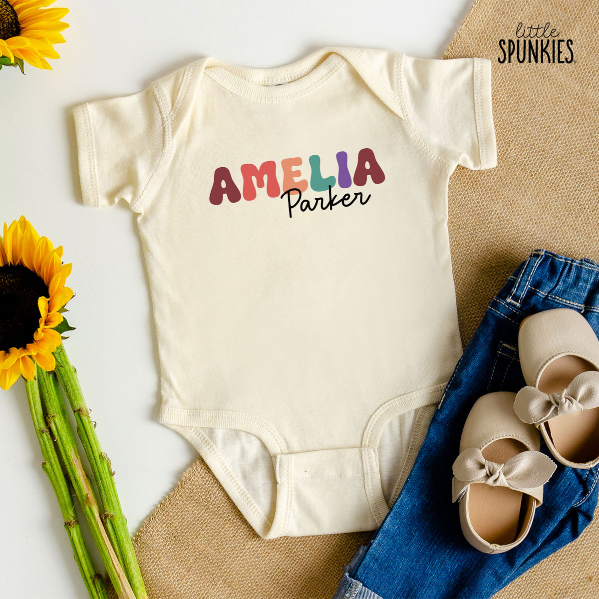 Retro Girl First and Middle Name Natural Onesies® Brand